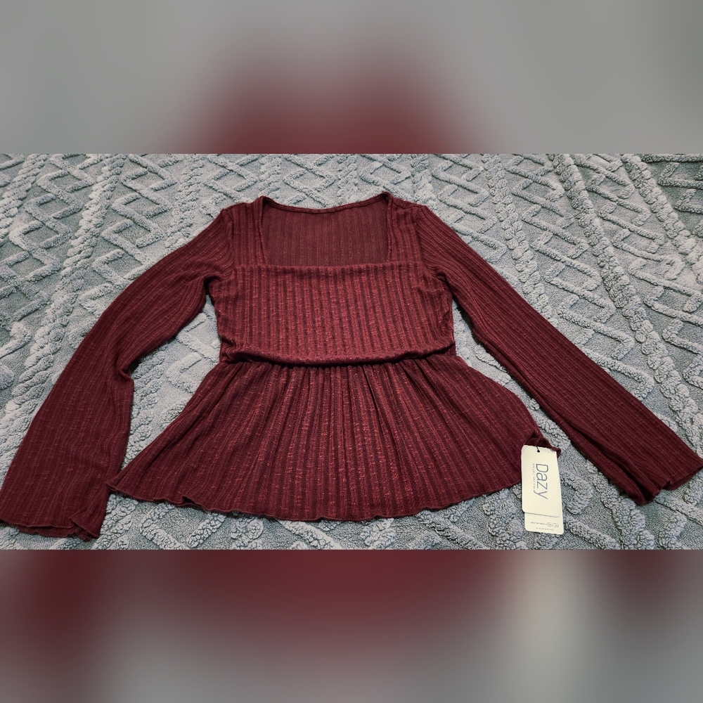 Women's Burgundy Ribbed Blouse